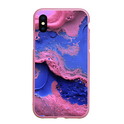 Чехол iPhone XS Max матовый Розовая пена на синей краске, цвет: 3D-розовый