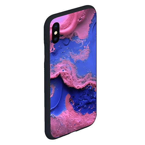 Чехол iPhone XS Max матовый Розовая пена на синей краске / 3D-Черный – фото 2