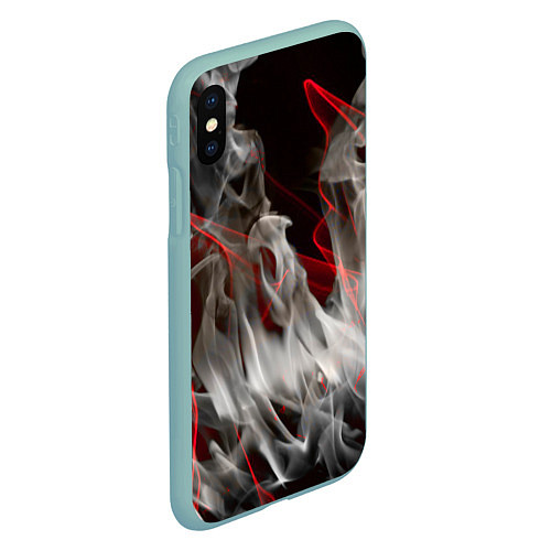 Чехол iPhone XS Max матовый Дым и красные узоры / 3D-Мятный – фото 2