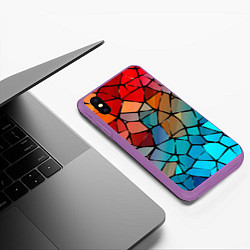 Чехол iPhone XS Max матовый Красно-синяя витражная мозаика, цвет: 3D-фиолетовый — фото 2