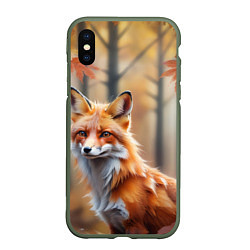 Чехол iPhone XS Max матовый Рыжая лисица в осеннем лесу