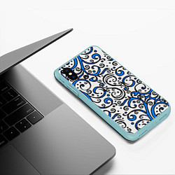 Чехол iPhone XS Max матовый Синие кружевные узоры, цвет: 3D-мятный — фото 2