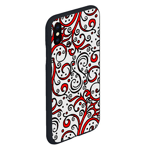 Чехол iPhone XS Max матовый Красный кружевной узор / 3D-Черный – фото 2