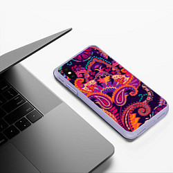 Чехол iPhone XS Max матовый Индийские этнические узоры, цвет: 3D-светло-сиреневый — фото 2