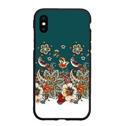 Чехол iPhone XS Max матовый Индийский орнамент с птицами