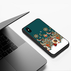 Чехол iPhone XS Max матовый Индийский орнамент с птицами, цвет: 3D-черный — фото 2