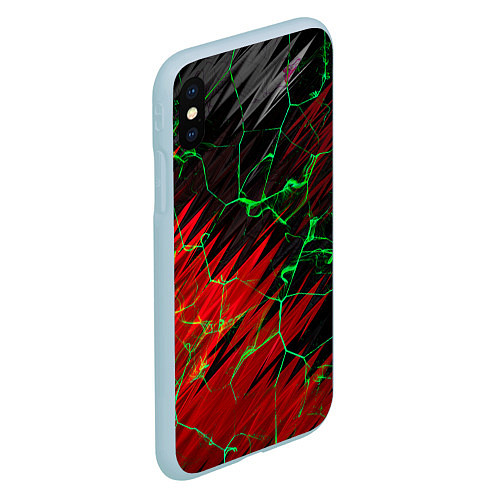 Чехол iPhone XS Max матовый Зелёные трещины узоры / 3D-Голубой – фото 2