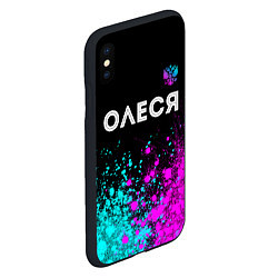 Чехол iPhone XS Max матовый Олеся и неоновый герб России посередине, цвет: 3D-черный — фото 2