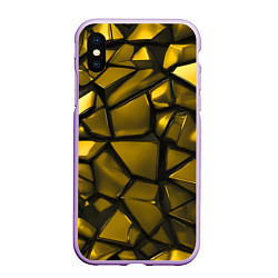 Чехол iPhone XS Max матовый Золотые хромированные осколки, цвет: 3D-сиреневый