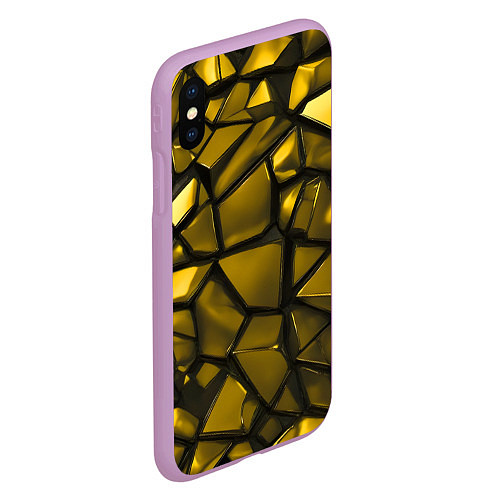 Чехол iPhone XS Max матовый Золотые хромированные осколки / 3D-Сиреневый – фото 2