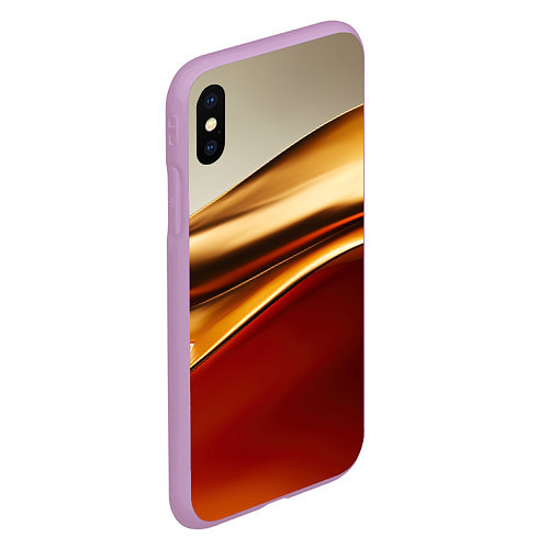 Чехол iPhone XS Max матовый Бежевые и золотистые волны / 3D-Сиреневый – фото 2