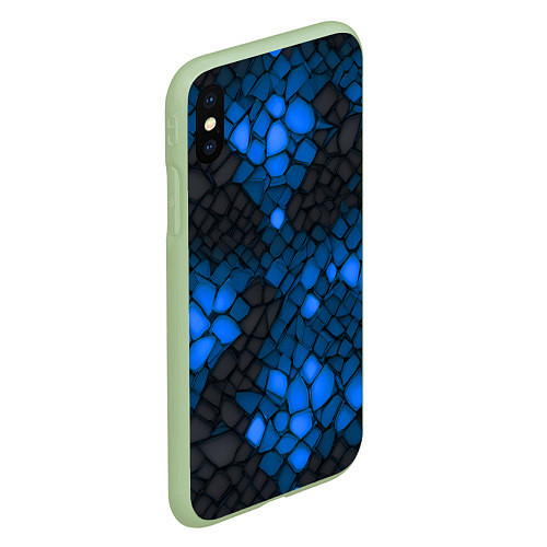 Чехол iPhone XS Max матовый Синий трескающийся камень / 3D-Салатовый – фото 2