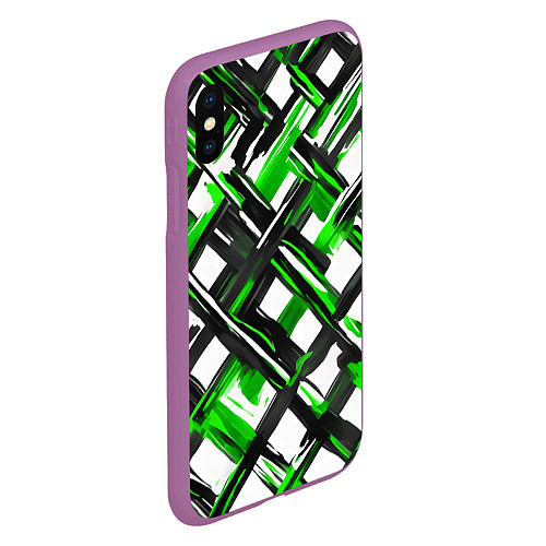 Чехол iPhone XS Max матовый Зелёные и чёрные мазки / 3D-Фиолетовый – фото 2