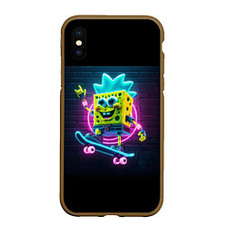 Чехол iPhone XS Max матовый Sponge Bob on a skateboard, цвет: 3D-коричневый