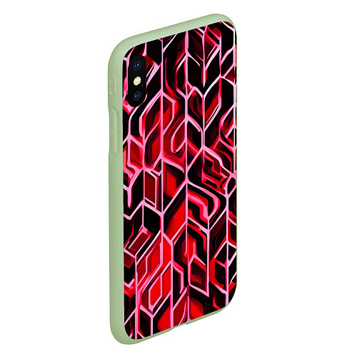 Чехол iPhone XS Max матовый Красный узор / 3D-Салатовый – фото 2