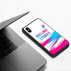 Чехол iPhone XS Max матовый Rolling Stones neon gradient style посередине, цвет: 3D-черный — фото 2