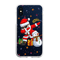 Чехол iPhone XS Max матовый Санта Клаус и снеговик, цвет: 3D-белый