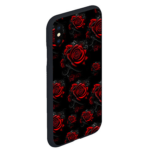 Чехол iPhone XS Max матовый Красные розы цветы / 3D-Черный – фото 2