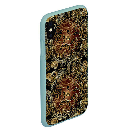 Чехол iPhone XS Max матовый Золотые узоры пейсли / 3D-Мятный – фото 2