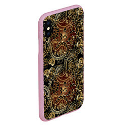 Чехол iPhone XS Max матовый Золотые узоры пейсли, цвет: 3D-розовый — фото 2