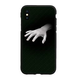 Чехол iPhone XS Max матовый Белая рука на плетёной текстуре, цвет: 3D-черный