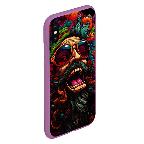 Чехол iPhone XS Max матовый Дед мороз хиппи / 3D-Фиолетовый – фото 2
