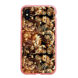 Чехол iPhone XS Max матовый Пейсли золотые узоры, цвет: 3D-баблгам