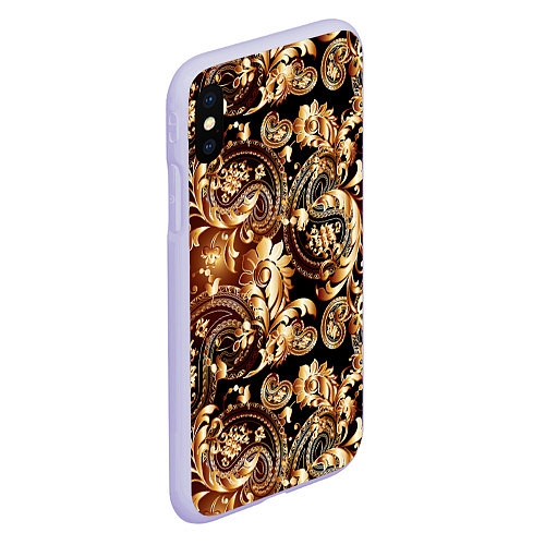 Чехол iPhone XS Max матовый Пейсли золотые узоры / 3D-Светло-сиреневый – фото 2