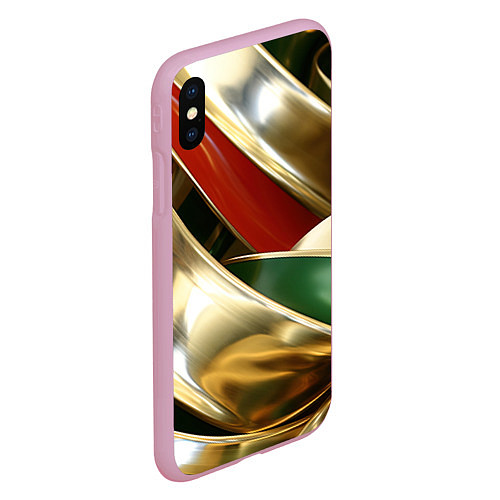 Чехол iPhone XS Max матовый Золотая абстракция с зелеными и красными вставками / 3D-Розовый – фото 2