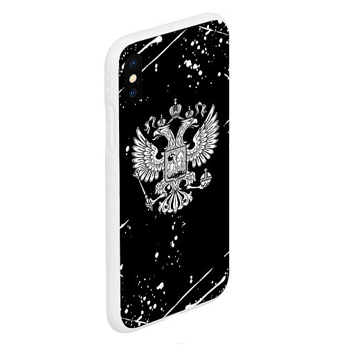 Чехол iPhone XS Max матовый Герб РФ белые краски белые всплеск / 3D-Белый – фото 2