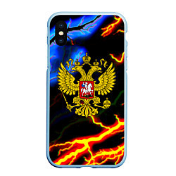 Чехол iPhone XS Max матовый Россия наша страна герб шторм, цвет: 3D-голубой