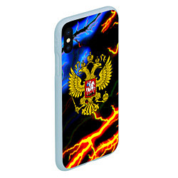 Чехол iPhone XS Max матовый Россия наша страна герб шторм, цвет: 3D-голубой — фото 2