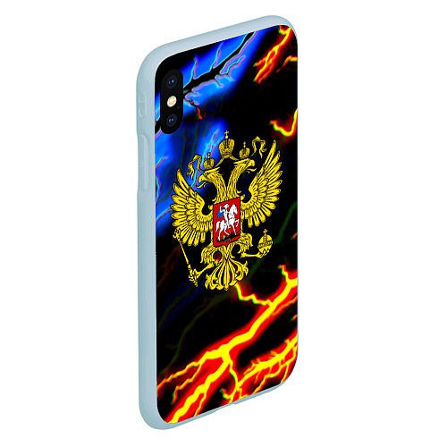 Чехол iPhone XS Max матовый Россия наша страна герб шторм / 3D-Голубой – фото 2