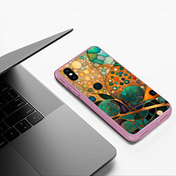 Чехол iPhone XS Max матовый Вдохновение Климтом - изумрудная абстракция с круг, цвет: 3D-розовый — фото 2