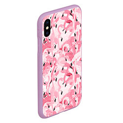 Чехол iPhone XS Max матовый Стая розовых фламинго, цвет: 3D-сиреневый — фото 2