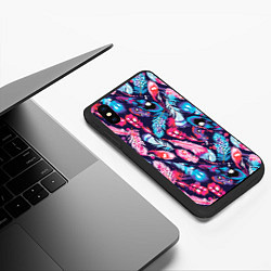 Чехол iPhone XS Max матовый Экзотические перья разноцветные, цвет: 3D-черный — фото 2