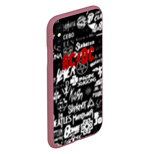 Чехол iPhone XS Max матовый AC DC all logo band / 3D-Малиновый – фото 2