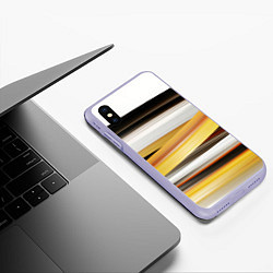 Чехол iPhone XS Max матовый Черные белые желтые полосы, цвет: 3D-светло-сиреневый — фото 2