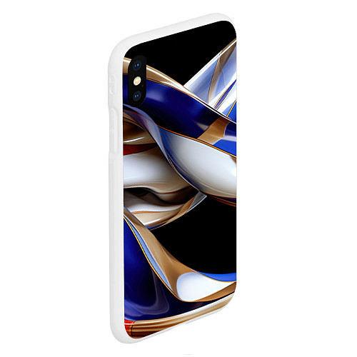 Чехол iPhone XS Max матовый Синие и белые волны абстракт / 3D-Белый – фото 2