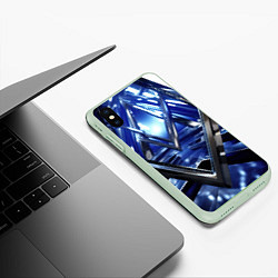 Чехол iPhone XS Max матовый Синяя и черная конструкция абстракция, цвет: 3D-салатовый — фото 2