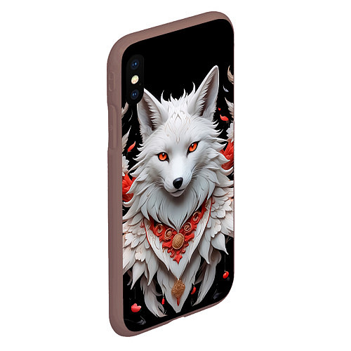 Чехол iPhone XS Max матовый Белая лисица - кицунэ / 3D-Коричневый – фото 2