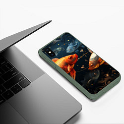 Чехол iPhone XS Max матовый Рыбки на темном фоне, цвет: 3D-темно-зеленый — фото 2