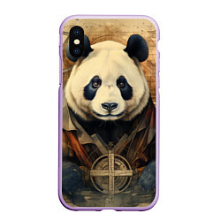 Чехол iPhone XS Max матовый Панда арт-портрет, цвет: 3D-сиреневый