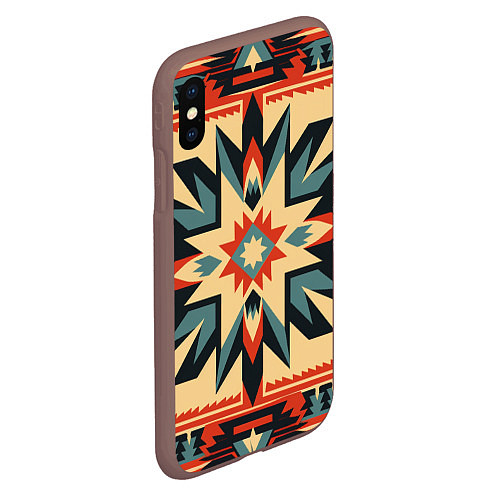Чехол iPhone XS Max матовый Орнамент в стиле американских индейцев / 3D-Коричневый – фото 2