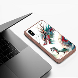 Чехол iPhone XS Max матовый Акварельный японский дракон, цвет: 3D-коричневый — фото 2