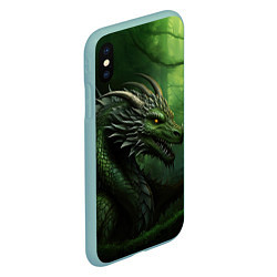 Чехол iPhone XS Max матовый Зеленый дракон символ 2024, цвет: 3D-мятный — фото 2