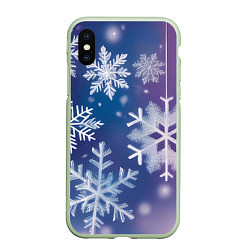 Чехол iPhone XS Max матовый Снежинки на фиолетово-синем фоне