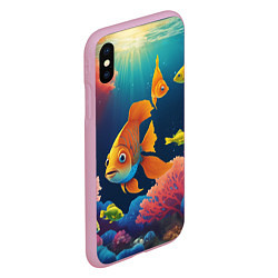 Чехол iPhone XS Max матовый Оранжевые рыбки и кораллы под водой, цвет: 3D-розовый — фото 2