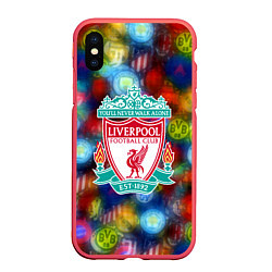 Чехол iPhone XS Max матовый Liverpool все logo неон, цвет: 3D-красный