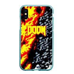 Чехол iPhone XS Max матовый Doom огненное лого, цвет: 3D-мятный